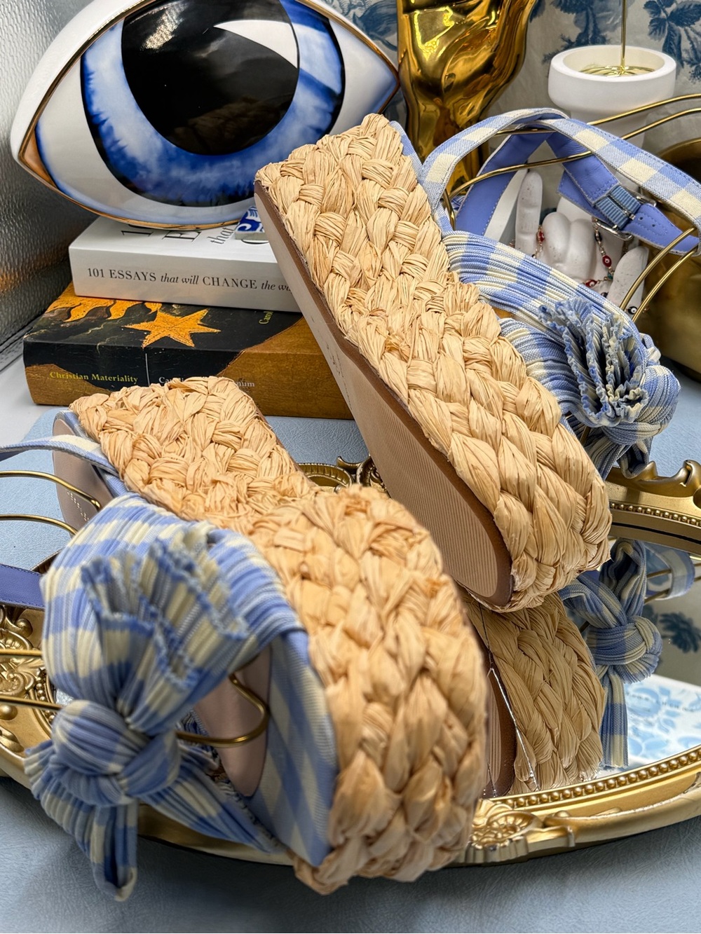 🆕 LOEFFLER RANDALL 🧿 NWOB Gaby Espadrille Sandals, Blue Gingham - Sz 7 - Picture 13 of 16
